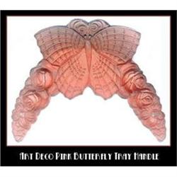 2 CZECH DECO VANITY TRAY PINK BUTTERFLY HANDLES#1087786