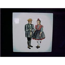 Vintage German Hand Painted Ceramic Tile #1088034