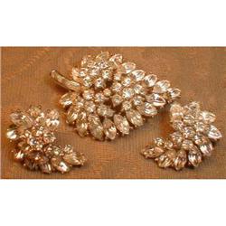 TRIFARI Rhinestone LEAF Cluster SET Pin & Ears #1088457