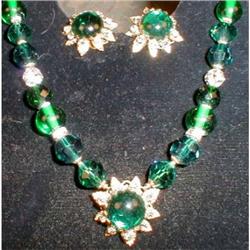 DeMARIO Necklace Earring SET VINTAGE Green #1088494