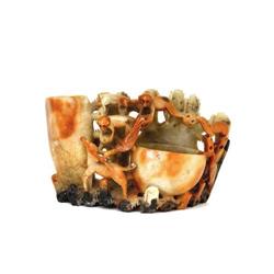 Old Chinese Export Soapstone Monkey & Deer Vase#1088694