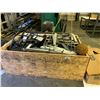 Image 1 : WOODEN BIN OF ASSORTED SHORT STEEL STOCK, 2 BINS OF ALUMINUM CHECKERED PLATES, ULINE BOX OF METAL