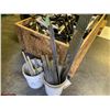 Image 2 : WOODEN BIN OF ASSORTED SHORT STEEL STOCK, 2 BINS OF ALUMINUM CHECKERED PLATES, ULINE BOX OF METAL