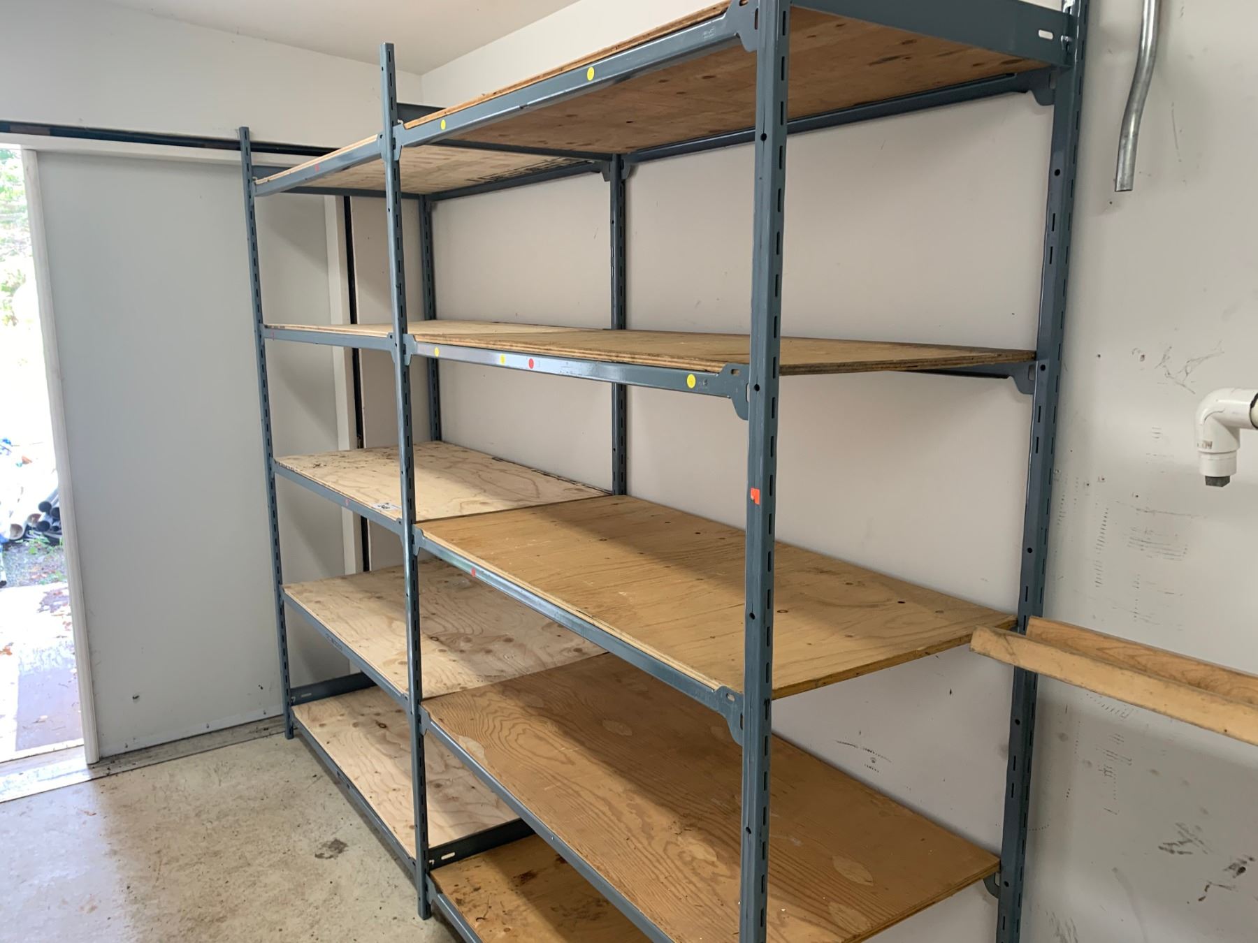 GREY RACKING WITH WOOD SHELVES