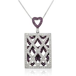 18k White Gold 1.53CTW Pink Sapphire and Diamond Pendant, (SI3-I1/Pink/G-H)