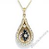 Image 1 : 14kt Yellow Gold 1.22 ctw Diamond and Sapphire Tear Drop Dangle Pendant Necklace