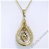 Image 6 : 14kt Yellow Gold 1.22 ctw Diamond and Sapphire Tear Drop Dangle Pendant Necklace