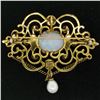 Image 4 : Vintage 14kt Yellow Gold 4.50 ctw Opal and Pearl Open Work Brooch Pin or Pendant