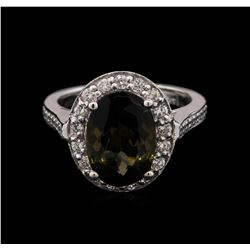 4.35 ctw Green Tourmaline and Diamond Ring - 14KT White Gold