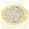 Image 1 : NEW Mens 14K Two Tone Gold Nugget Texture .60 ctw Oval Round Diamond Cluster Rin