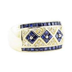 1.86 ctw Blue Sapphire And Diamond Wide Band - 14KT Yellow Gold