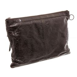 Balenciaga Brown Ageneau Leather Classic Clip L Clutch