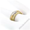 Image 4 : 14kt Yellow and White Gold Dual Row Diamond and Matte Ribbed Dome Band Ring