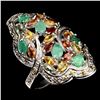 Image 2 : Natural Unheated Oval Emerald & Sapphire Ring