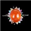 Image 1 : Natural Oval Orange Fire Opal Ring