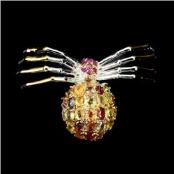 Natural Ruby & Sapphire Spider Brooch