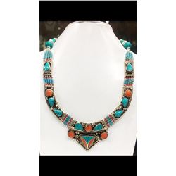 Tibet Hand Made Turquoise & Coral Necklace