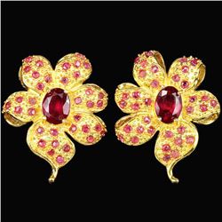 Natural  BLOOD RED RUBY FLOWER EARRING