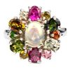 Image 1 : NATURAL WHITE OPAL & MULTI COLOR TOURMALINE Ring