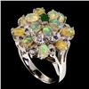 Image 2 : Unheated White Opal, Amethyst & Emerald Ring