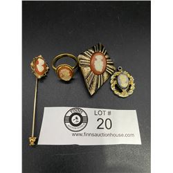 4 Pieces of Vintage Faux Cameo Jewelry