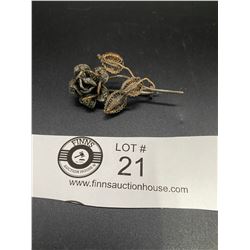 Silver Filigree Rose Brooch ( Marked 800)