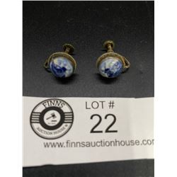 Pair of Dutch HallmarkedSterling and Delft Pottery Earrings