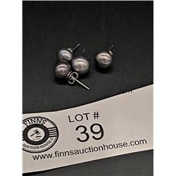 2 Pairs of Real Silver Pearl Earrings 18k Gold Plated Backs