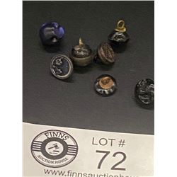 7 Victorian Mostly Black Glass Buttons Circa 1890's