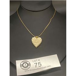 Carved Ivory Floral Heart Necklace ( Nice Piece)