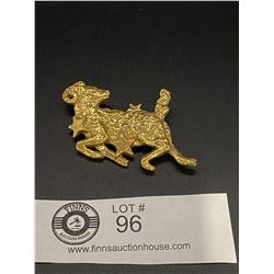 Nice Gold Plated Ram Brooch Signed Richilieu
