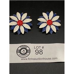 Cool Pair of 1960's Enamel on Metal Flower Earrings