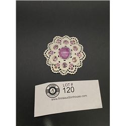 Unusual White Metal & Rhinestone 1950's Made in Germany Pin