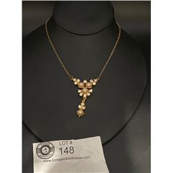 Very Nice 1940's-50's Faux Pear and Rhinestone Necklace