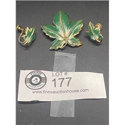 1950's Enamelled " Coro" Maple Leaf Brooch and Earring Set