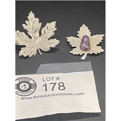 2 1950's Maple Leaf Pins 1 is Sterling and Amethyst