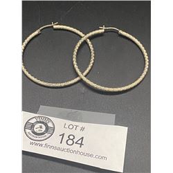 Fabulous Pair of Large 2" Diameter Engraved Sterling Hoop Earrings