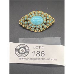 Very Nice Tuquoise Glass Bead Brooch 1940's