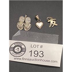 3 Sterling Charms Including a Heart