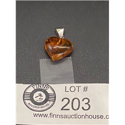 Amber and Sterling Heart Pendant