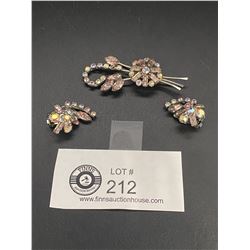 1950's Rhinestone Brooch and Earrings