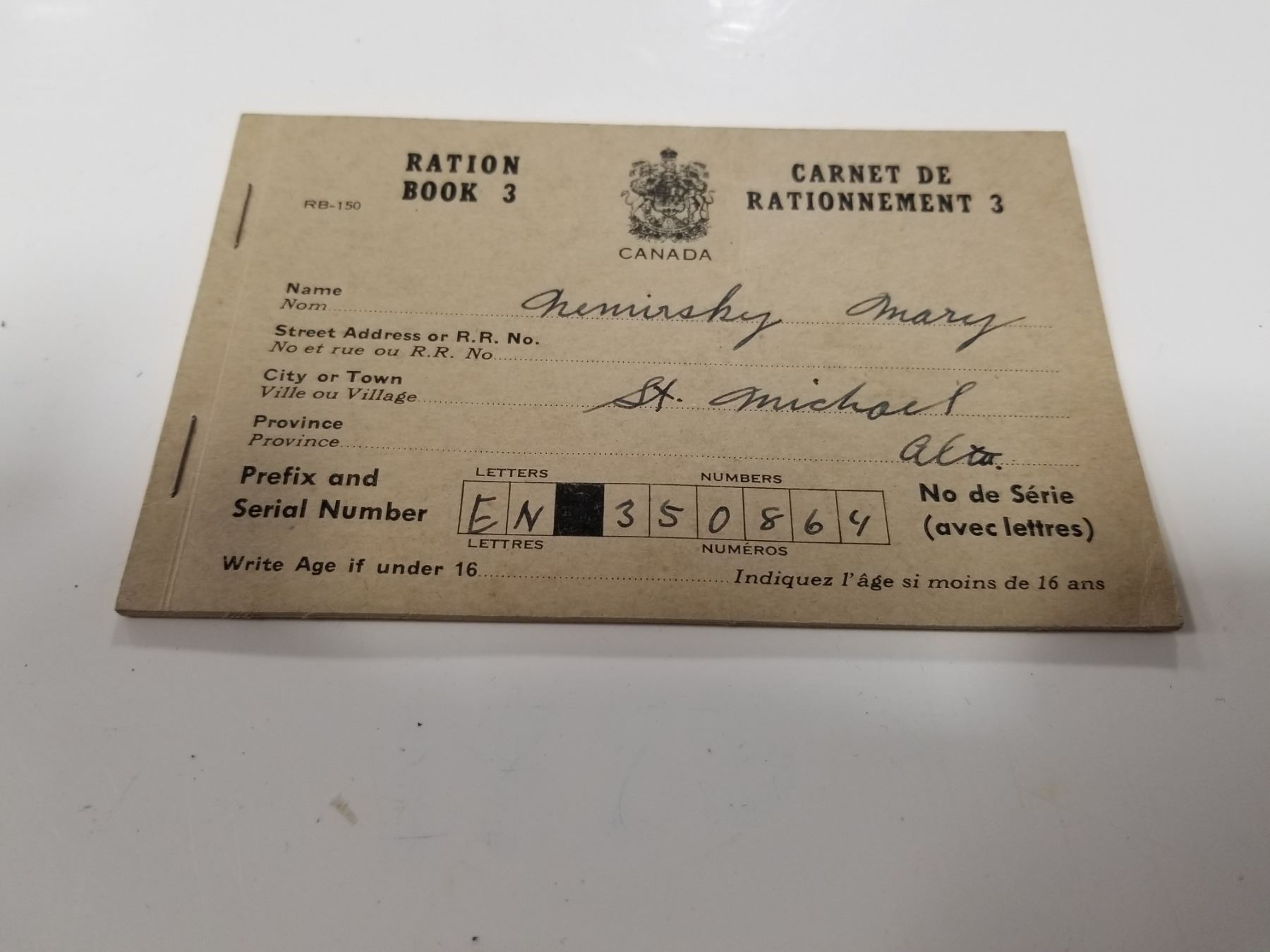 Canadian Ration Books WW2 Canada Ration Book #3