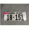 Image 1 : Rare USA 1938 Iowa License Plate - Single Plate
