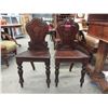 Image 1 : 2 Antique Mahogany Carved Back Hall Chairs