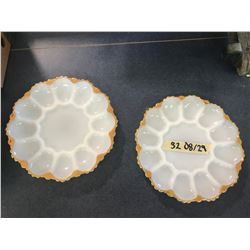 2 EGG MILK GLASS TRAYS