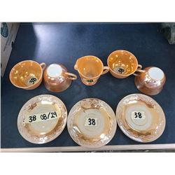 FIRE KING PEACH 4 CUPS 3 SAUCERS + CREAMER