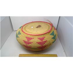 1953 NAMIBIA GRAINARY FOOD STORAGE LIDDED BASKET WITH RODENT SCARE - HUGE FOLDED SNAKE SKIN