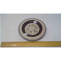 1932 UKRAINIAN WOOD PLATE MOTHER OF PEARL MOSAIC INLAY "STAR OF SOLOMAN" - 8"