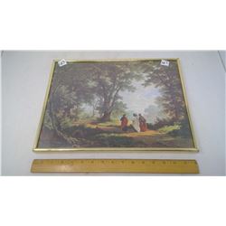 1974 COLOUR FRAMED PRINT 16"X12" "JESUS AND FOLLOWERS DISCUSSING GOSPEL ON FOREST TRAIL"