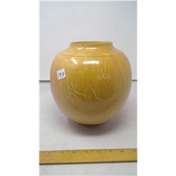 1997 LATHE TURNED BIRCH WOOD JOHN EAGLE 9" VASE ETCHDECORATED, PAINTED AND POLISHED